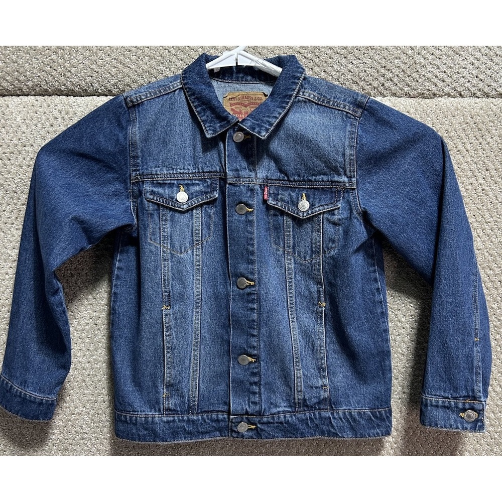 Levi's‎ Strauss Blue Denim Long Sleeve Jean Jacket Watermelon Back Medium 16-18